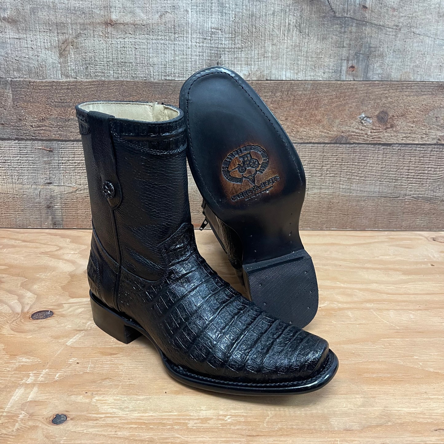 Men's Western Cowboy Genuine Leather with Zipper Crocodile Chest Print Est.268 Pecho Cocodrilo Cierre