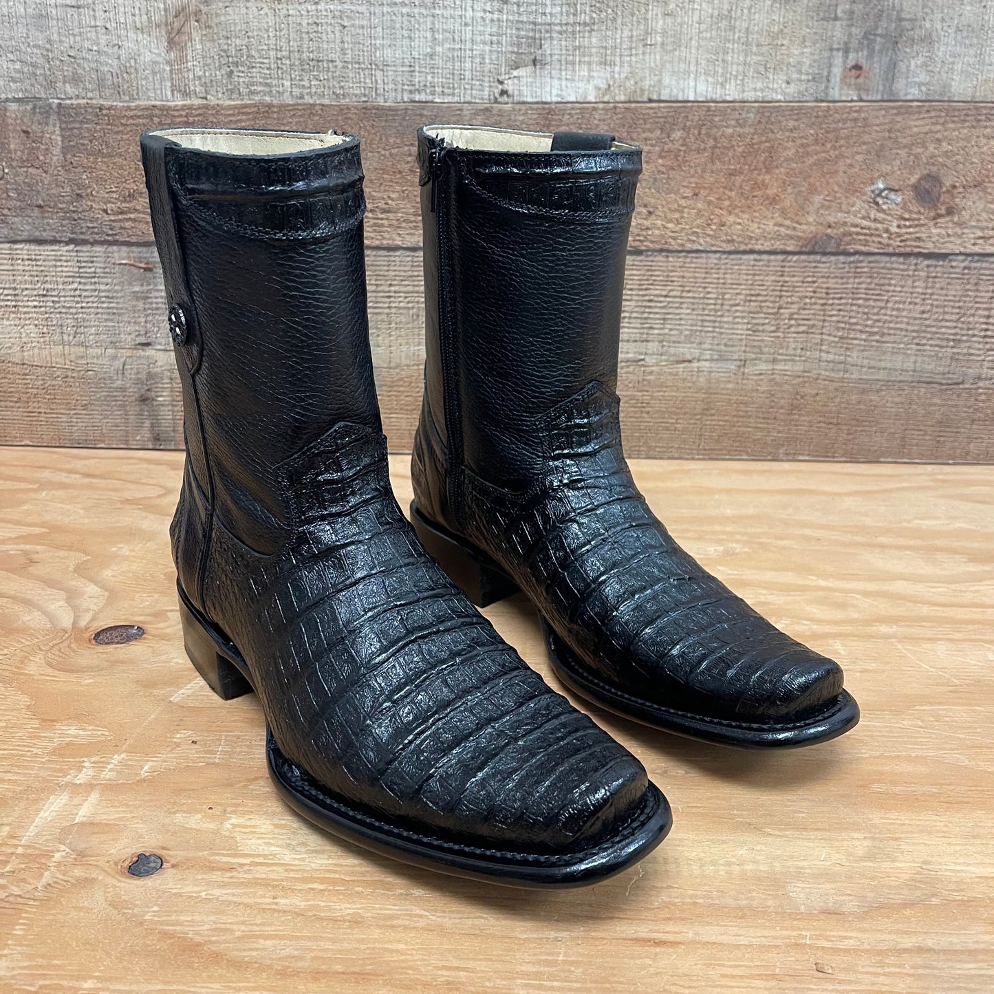 Men's Western Cowboy Genuine Leather with Zipper Crocodile Chest Print Est.268 Pecho Cocodrilo Cierre