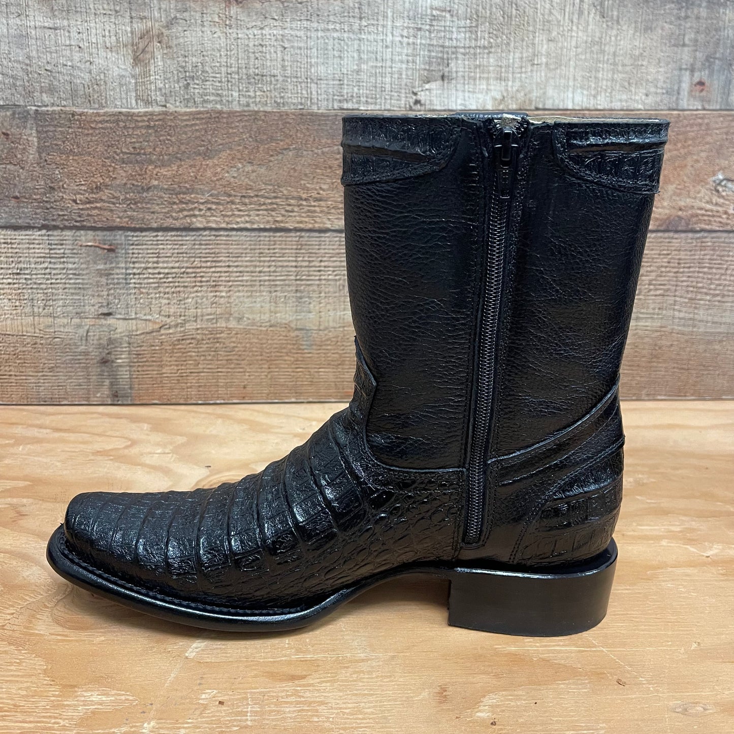 Men's Western Cowboy Genuine Leather with Zipper Crocodile Chest Print Est.268 Pecho Cocodrilo Cierre