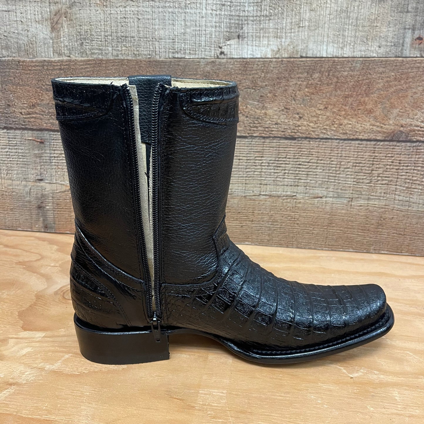 Men's Western Cowboy Genuine Leather with Zipper Crocodile Chest Print Est.268 Pecho Cocodrilo Cierre
