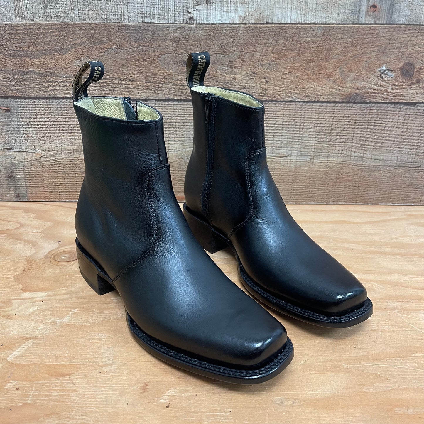 Men's Western Cowboy Zipper Genuine Leather Ankle Boots Dubai Toe Est. 266 Black