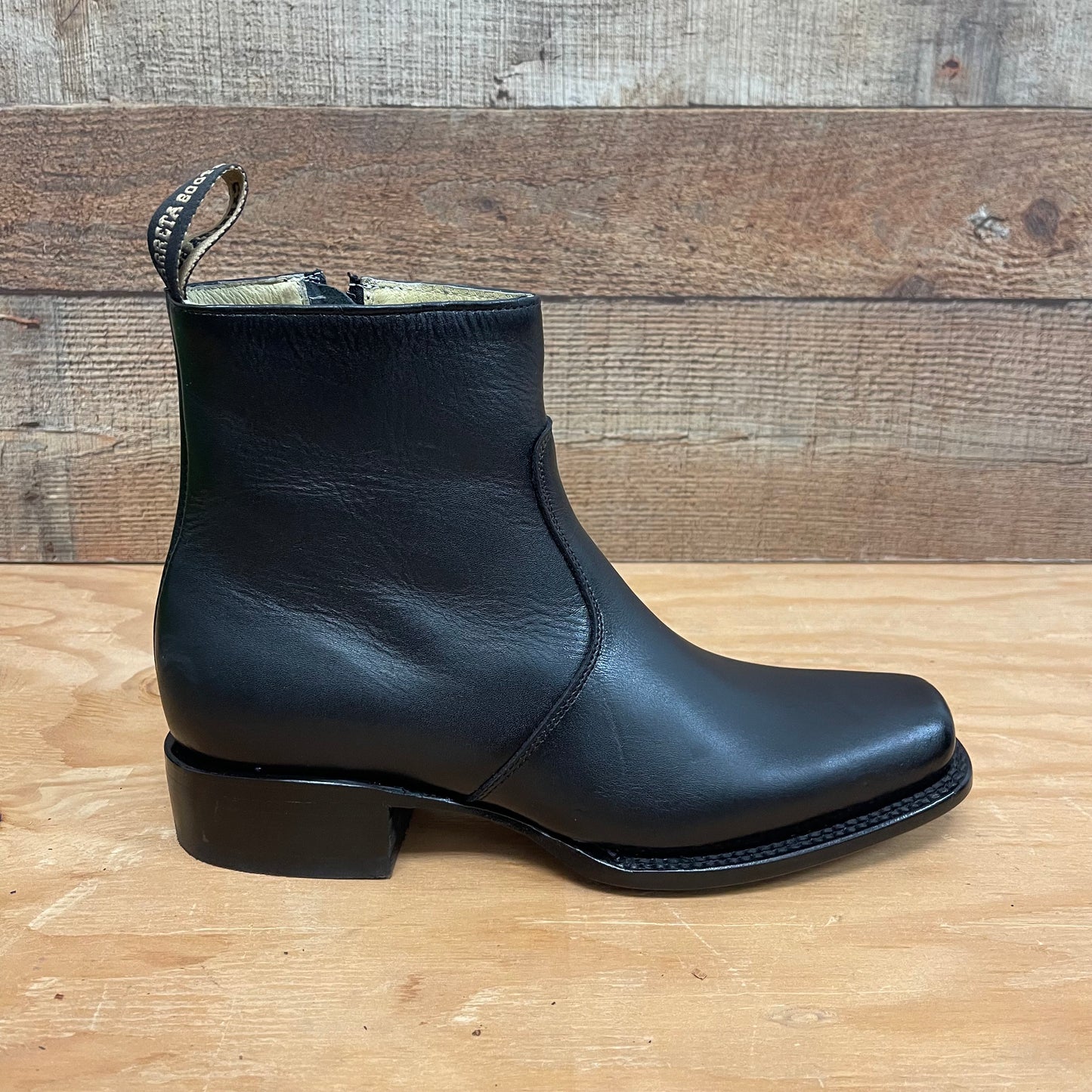 Men's Western Cowboy Zipper Genuine Leather Ankle Boots Dubai Toe Est. 266 Black
