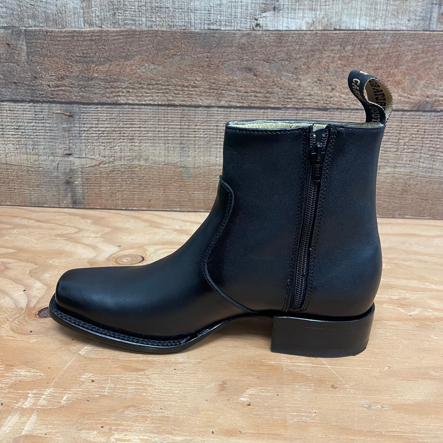 Men's Western Cowboy Zipper Genuine Leather Ankle Boots Dubai Toe Est. 266 Black