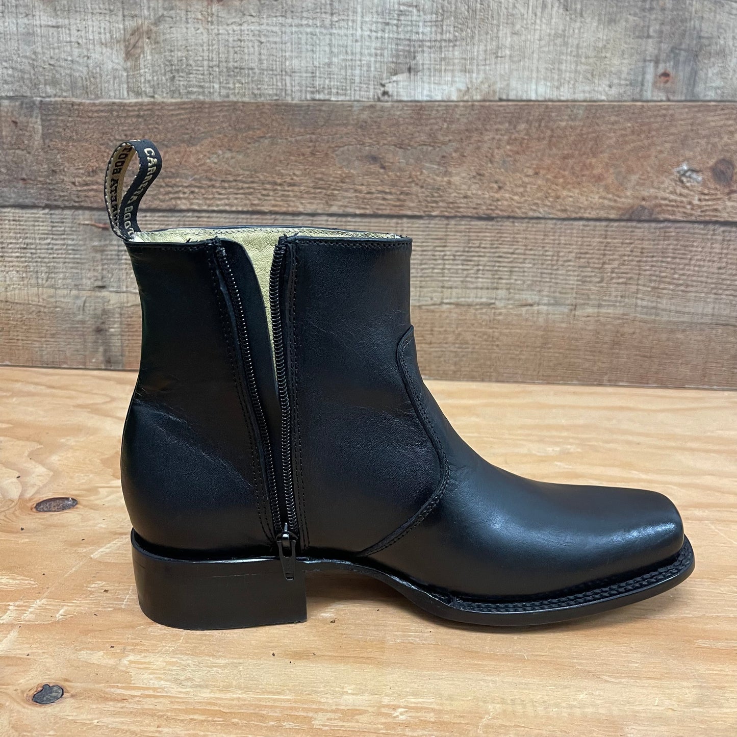 Men's Western Cowboy Zipper Genuine Leather Ankle Boots Dubai Toe Est. 266 Black