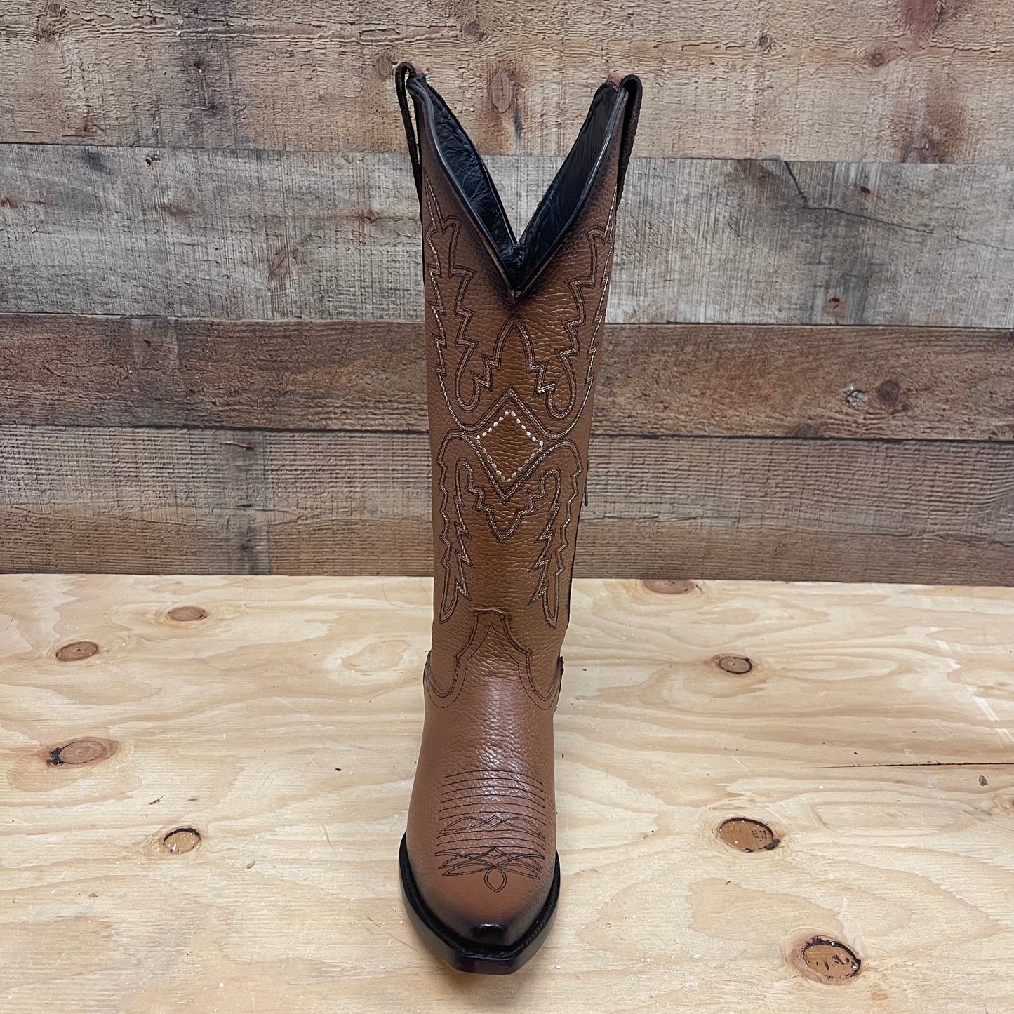 Women's Rodeo Cowgirl Honey Boots Genuine Leather Snipped Toe High Heel Boots with Zipper Est.201 Tubo Alto Miel Difuminada