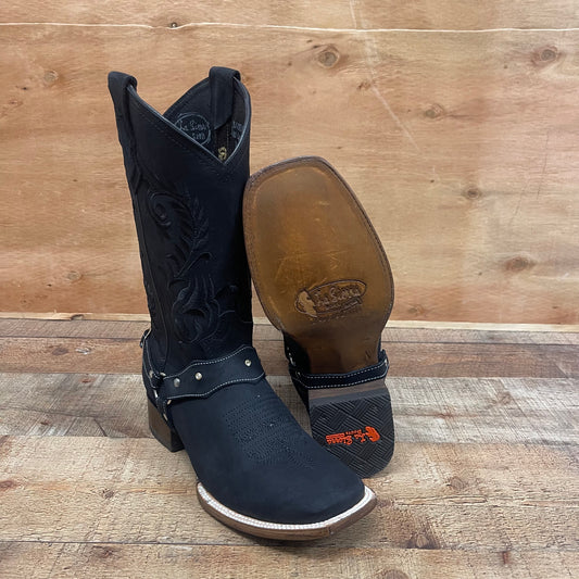Women's Genuine Leather Square Toe Cowgirl Black Boots Est.112 Nobuck Negra