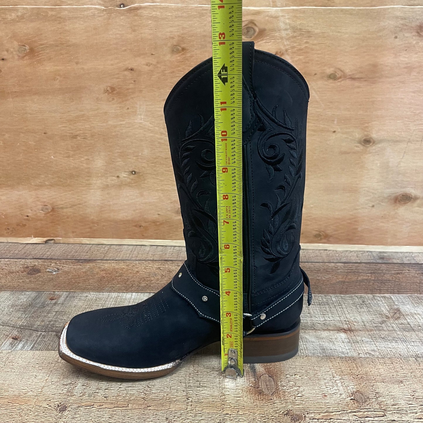 Women's Genuine Leather Square Toe Cowgirl Black Boots Est.112 Nobuck Negra