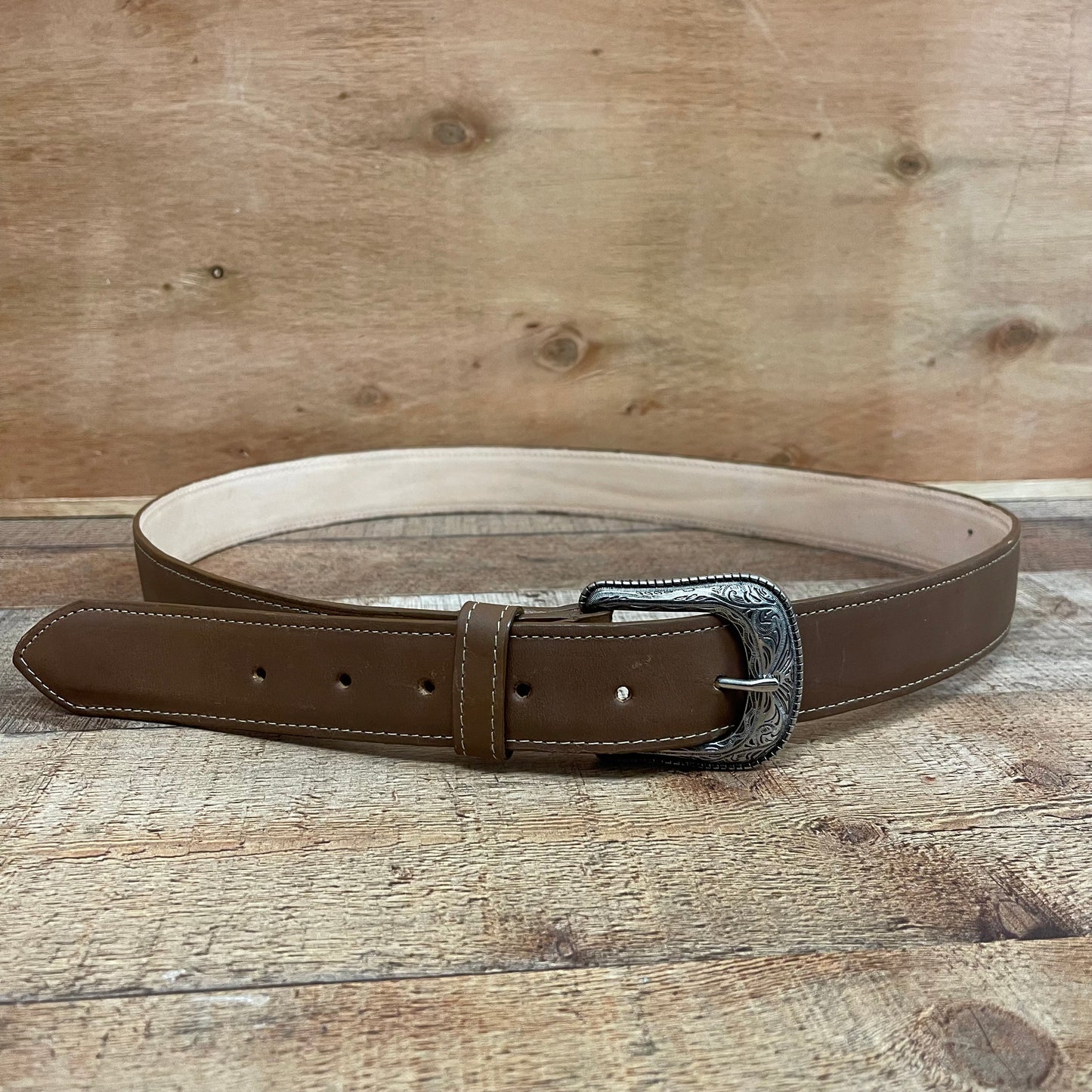 Women's Western Cowgirl Genuine Leather Brown Belt with Blue Flower Embroidery Est. 251