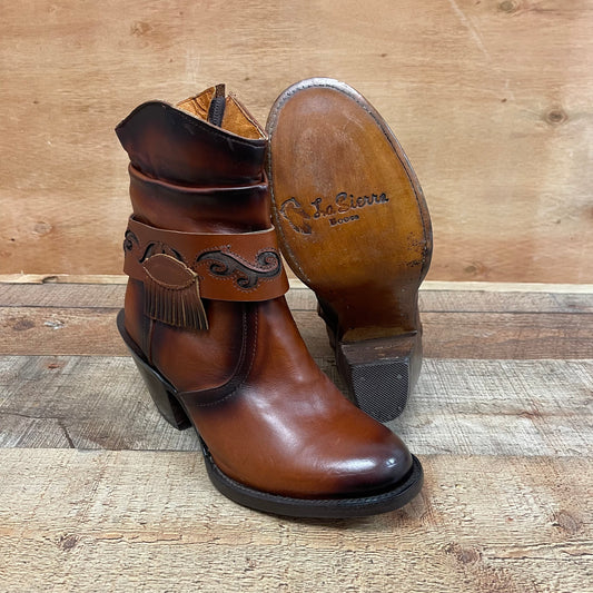 Women's Ankle Cowgirl Western Genuine Leather High Heel Boots with Zipper Est.910 Botina Tacon Cierre