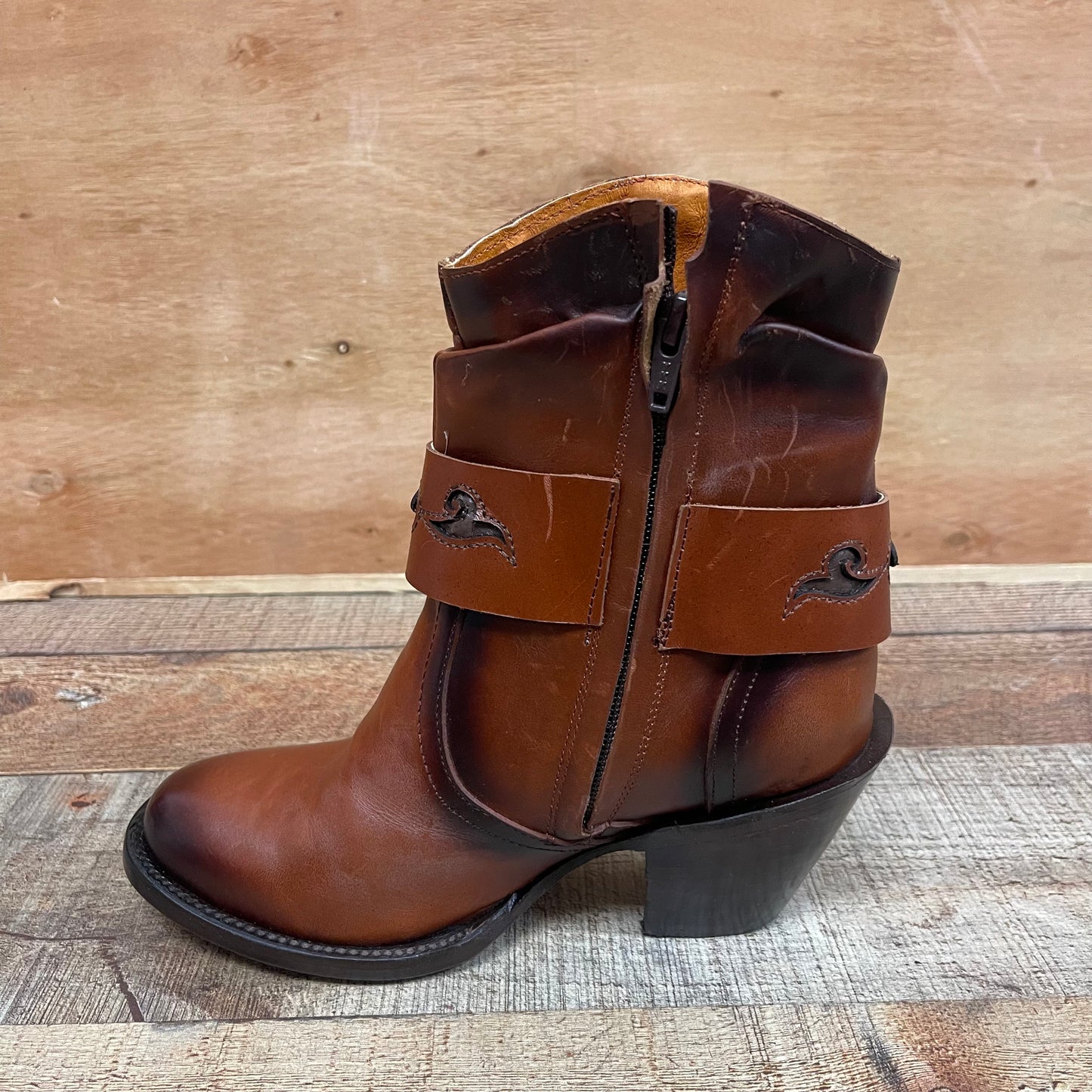 Women's Ankle Cowgirl Western Genuine Leather High Heel Boots with Zipper Est.910 Botina Tacon Cierre