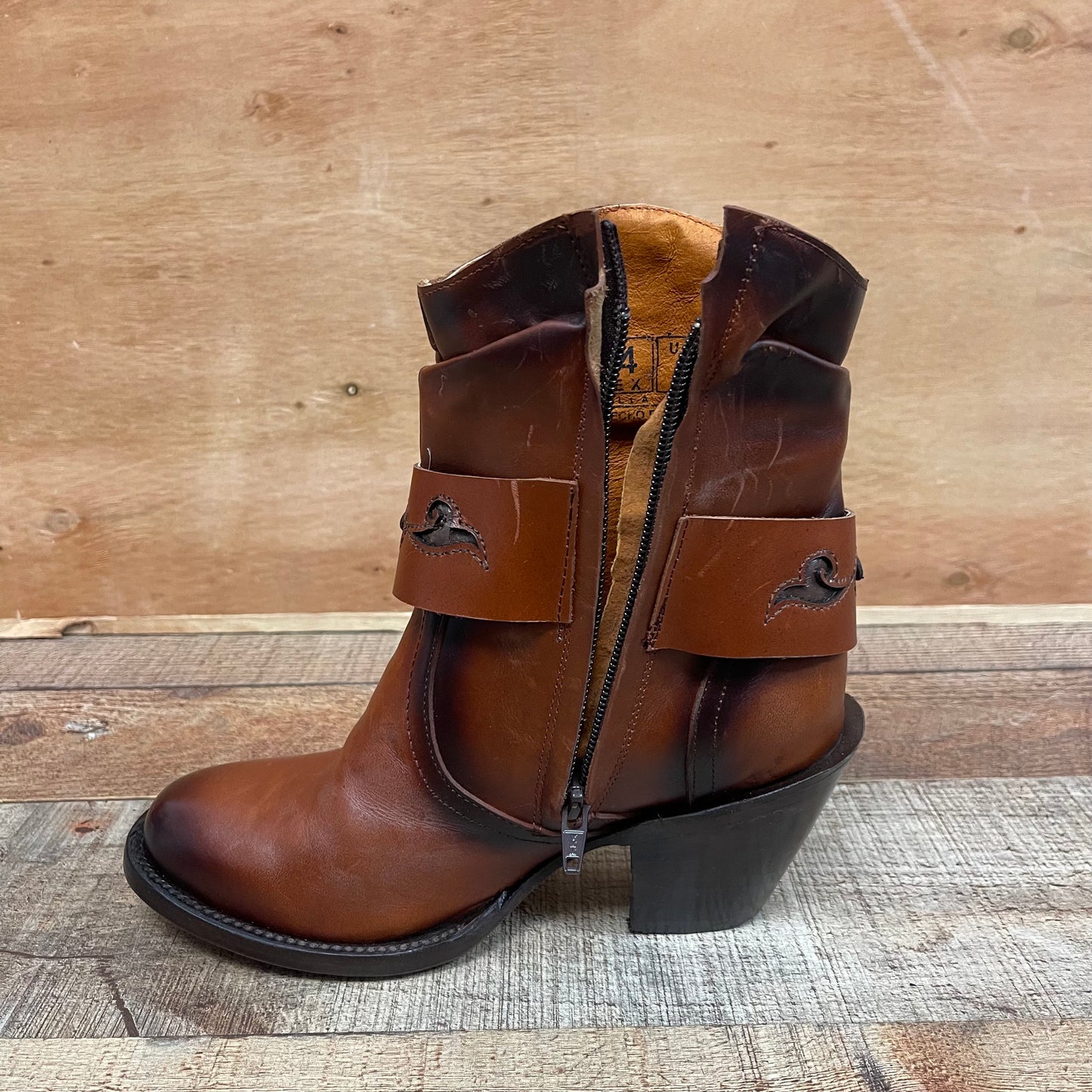 Women's Ankle Cowgirl Western Genuine Leather High Heel Boots with Zipper Est.910 Botina Tacon Cierre