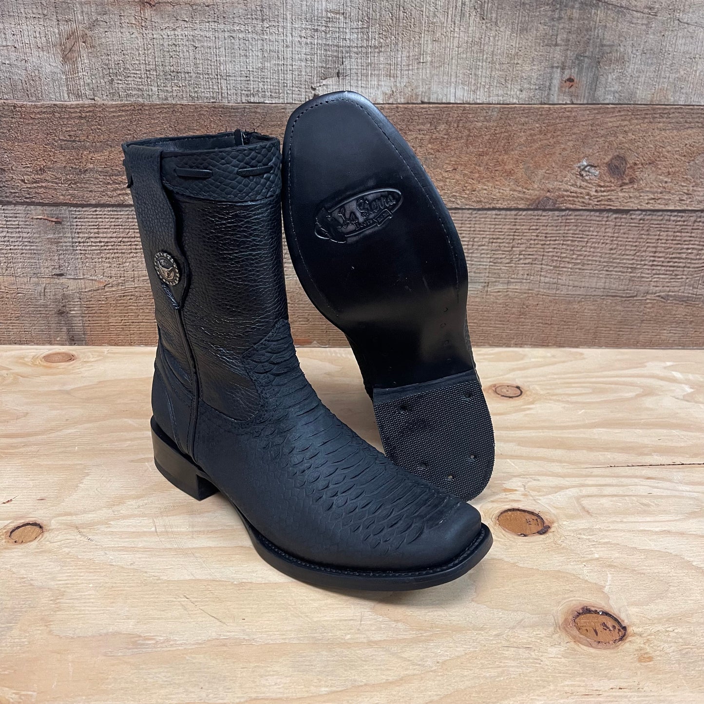 Men's Western Cowboy Side Zipper Genuine Leather with Python Print Dubai Toe Boots Est.265 Piton Cierre Horma Dubai