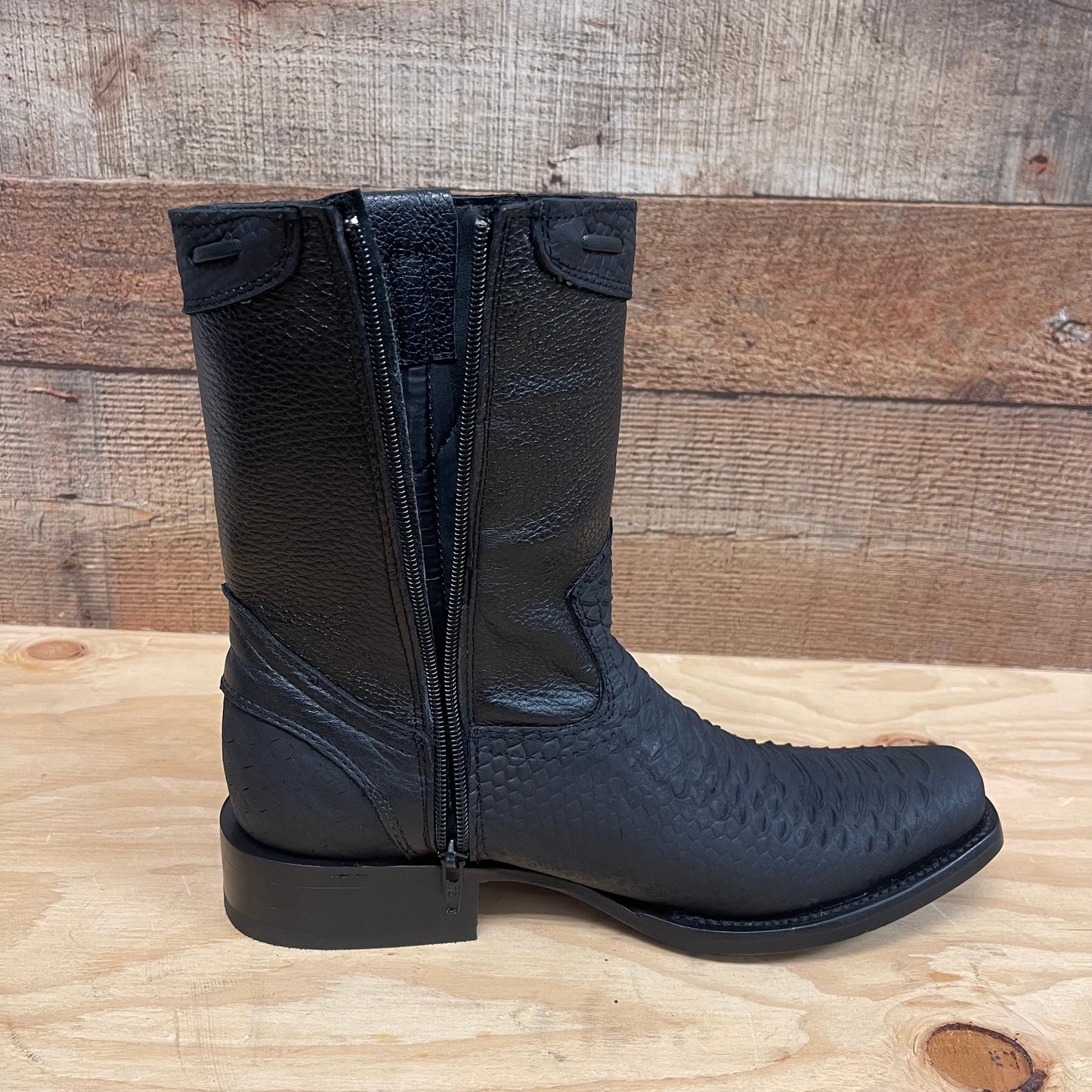 Men's Western Cowboy Side Zipper Genuine Leather with Python Print Dubai Toe Boots Est.265 Piton Cierre Horma Dubai