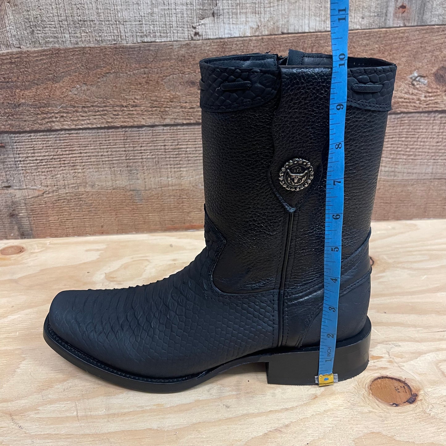 Men's Western Cowboy Side Zipper Genuine Leather with Python Print Dubai Toe Boots Est.265 Piton Cierre Horma Dubai