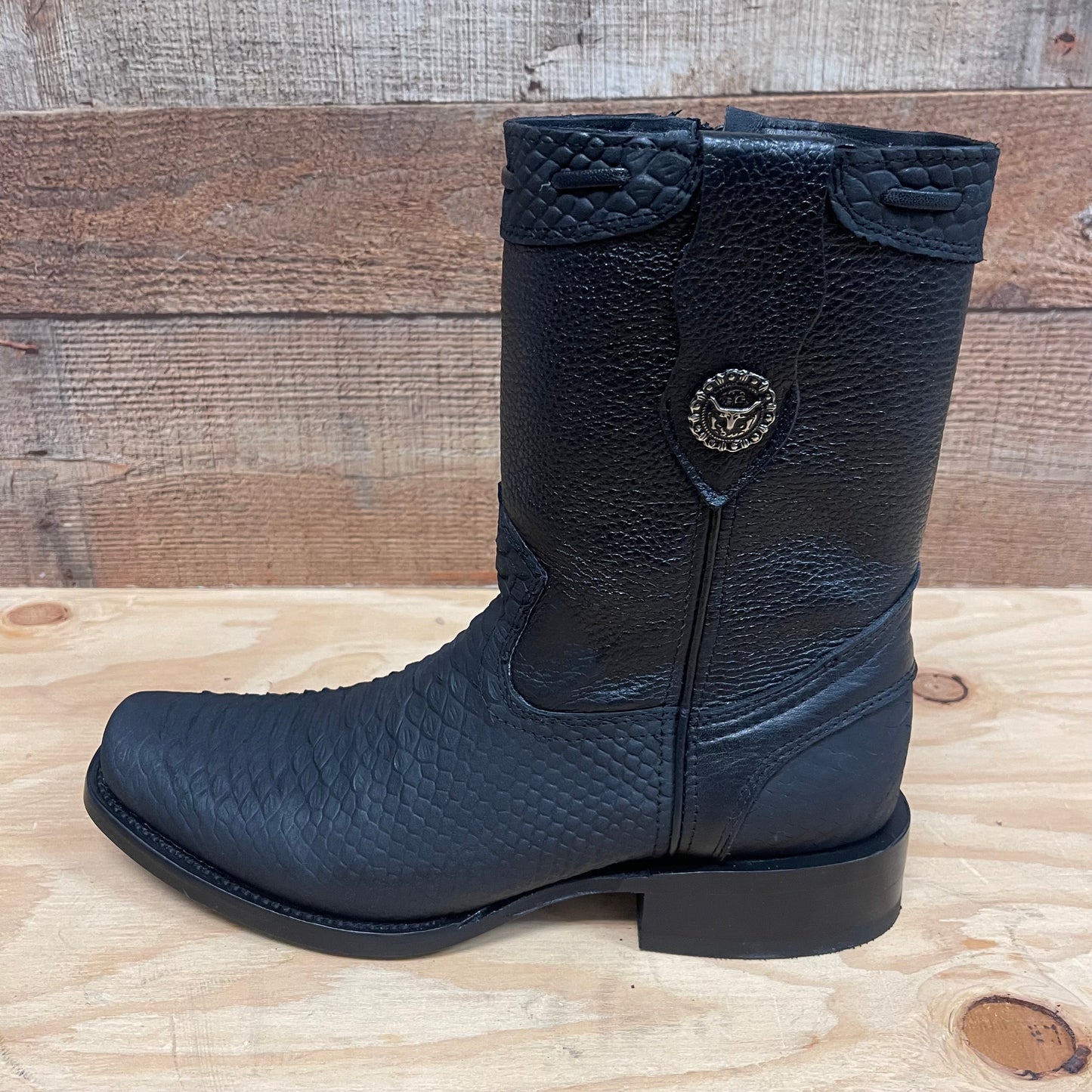 Men's Western Cowboy Side Zipper Genuine Leather with Python Print Dubai Toe Boots Est.265 Piton Cierre Horma Dubai