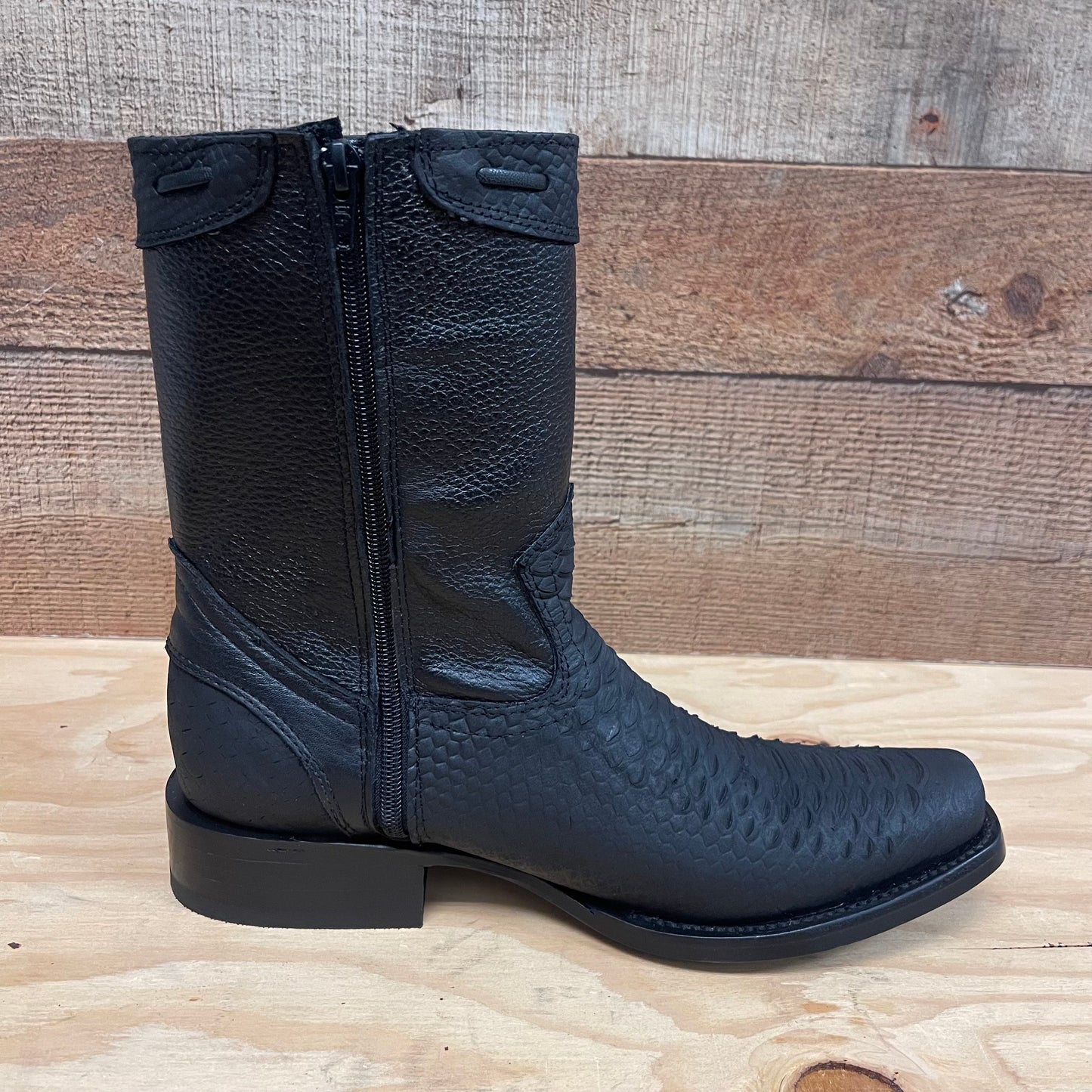 Men's Western Cowboy Side Zipper Genuine Leather with Python Print Dubai Toe Boots Est.265 Piton Cierre Horma Dubai