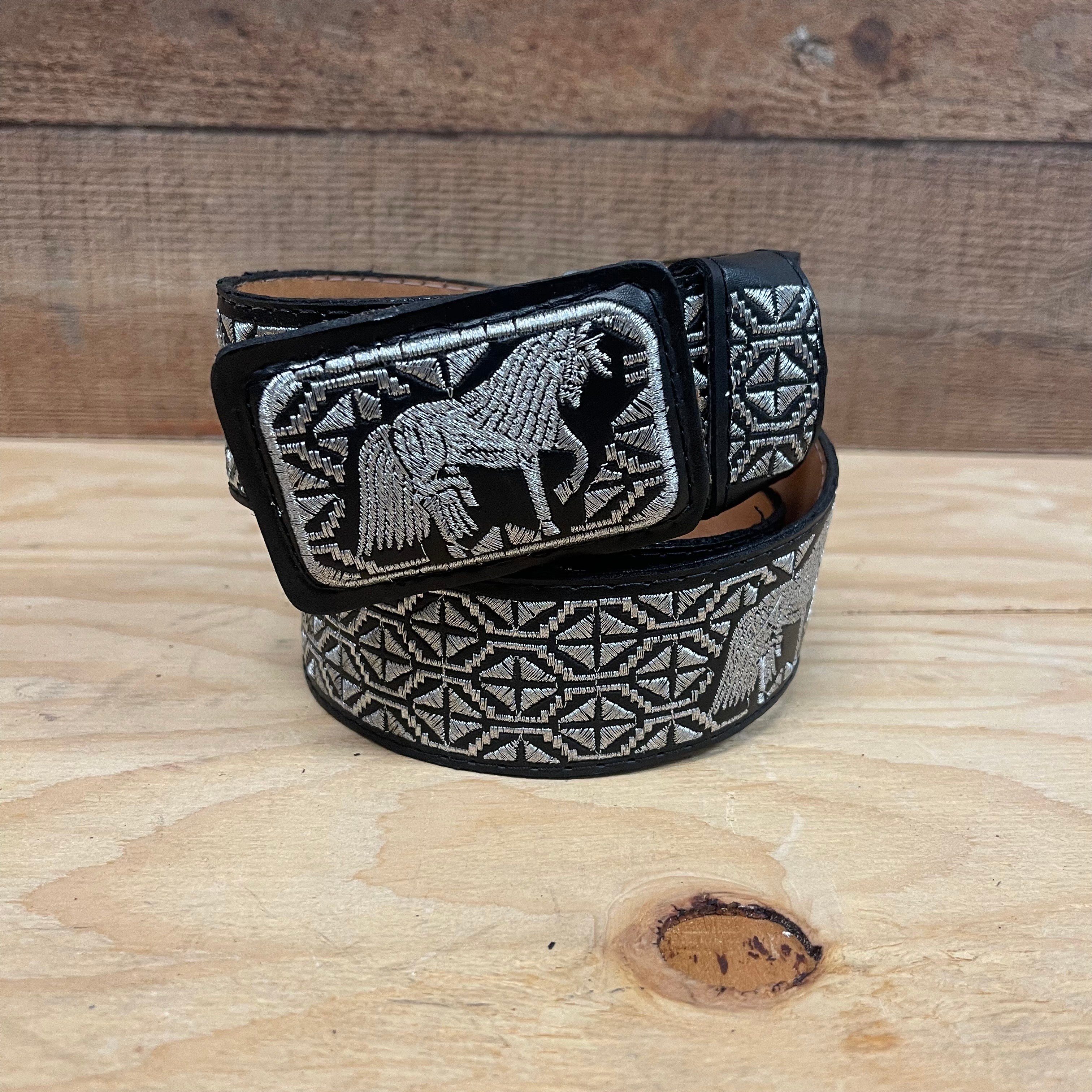 Men's Mexican Embroidered Belt Cinto Hilo Plateado – Solis Calzado