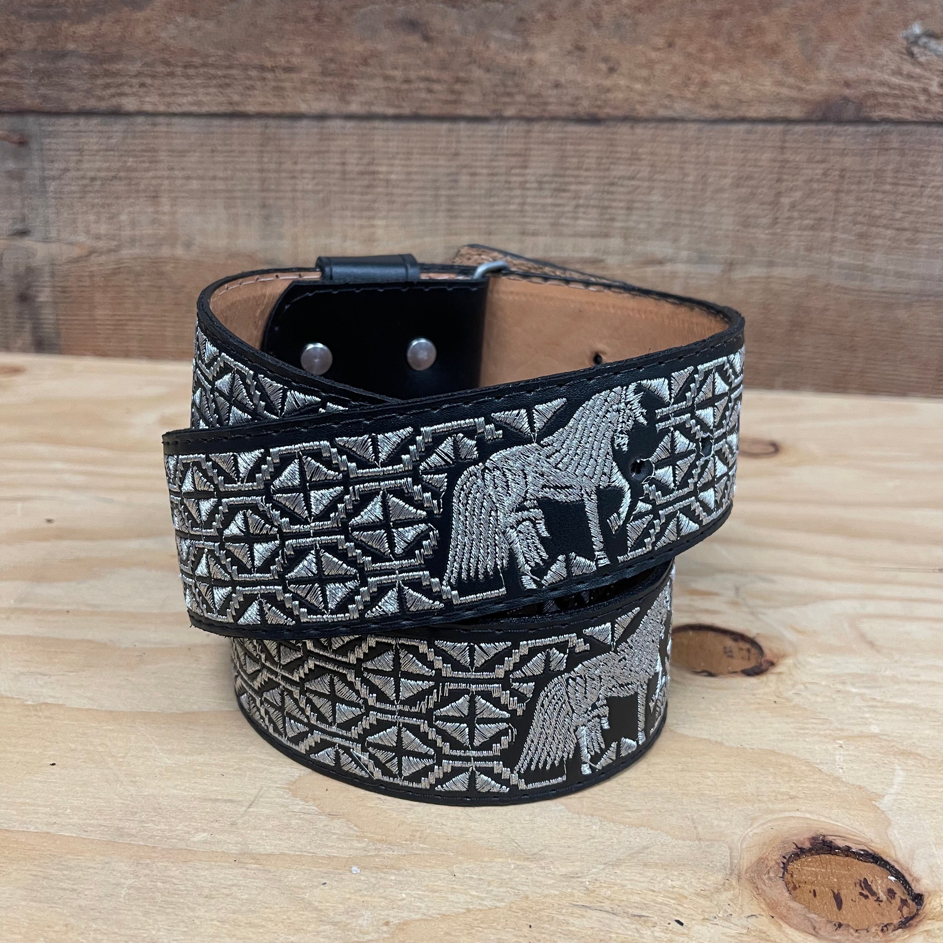 clane❤︎ MEXICAN BELT❤︎アイボリー Men's Mexican Embroidered Belt Cinto Hilo Plateado – Solis Calzado