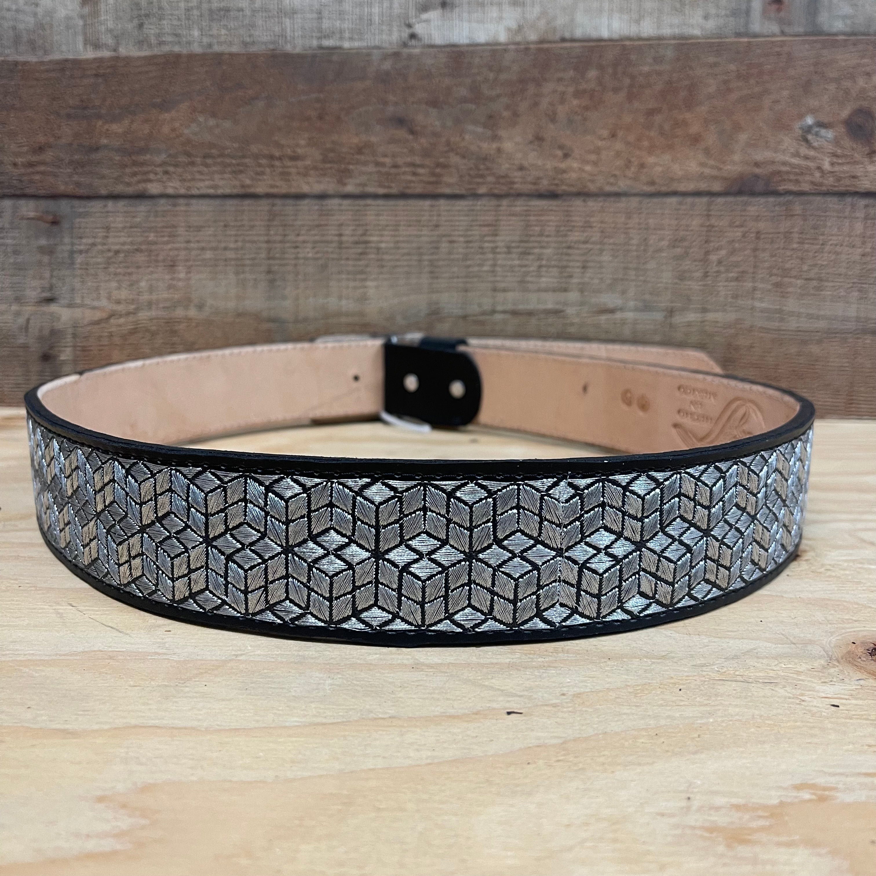Men's Mexican Embroidered Belt Cinto Hilo Plateado – Solis Calzado