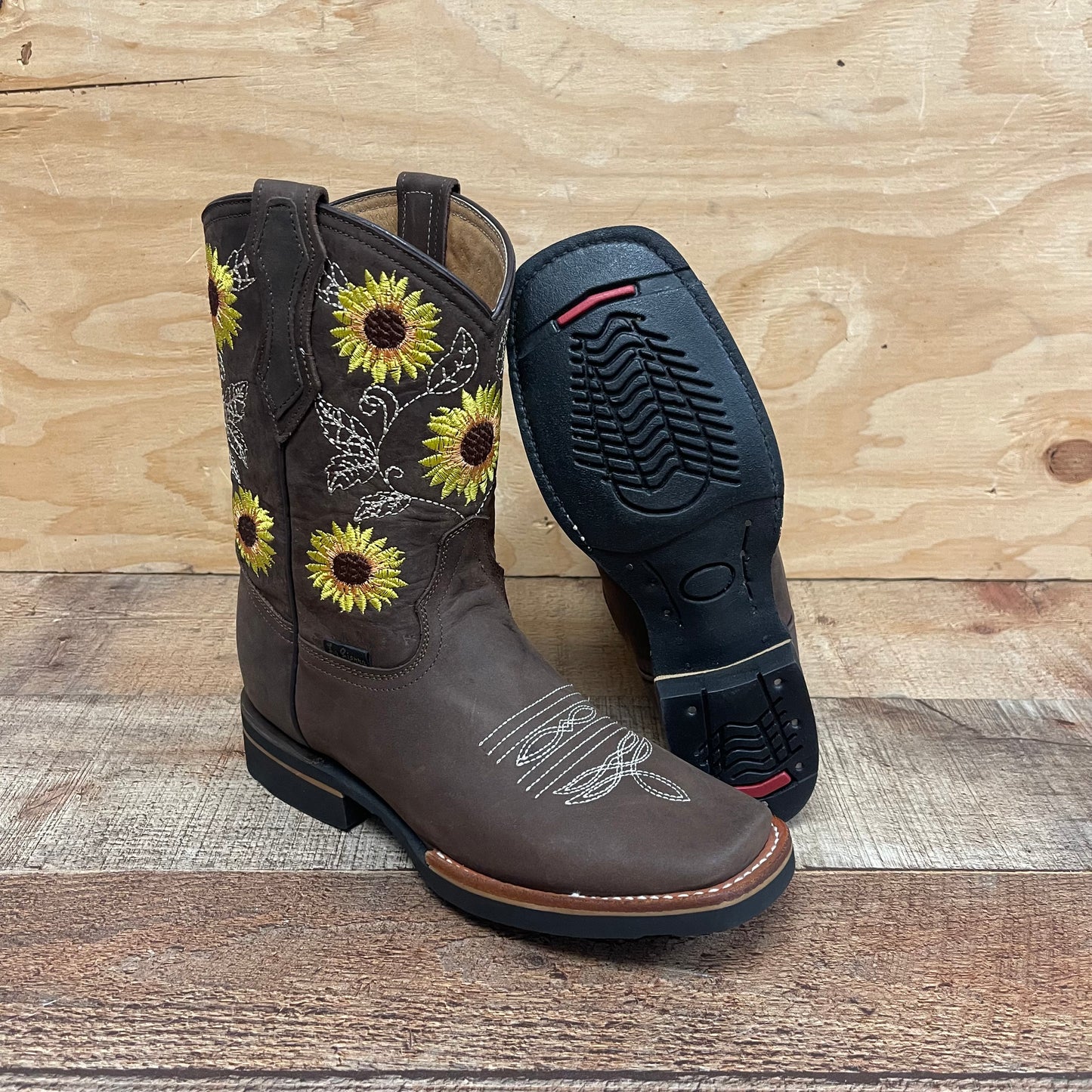 Women's Western Rodeo Square Toe Cowgirl Boots Leather Sunflower Est.711 Dama Girasol Tubo Corto