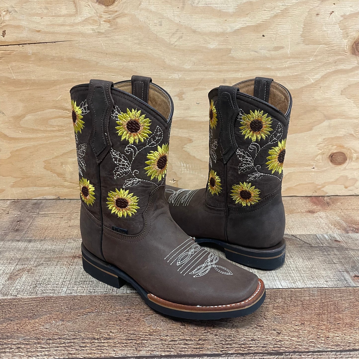 Women's Western Rodeo Square Toe Cowgirl Boots Leather Sunflower Est.711 Dama Girasol Tubo Corto