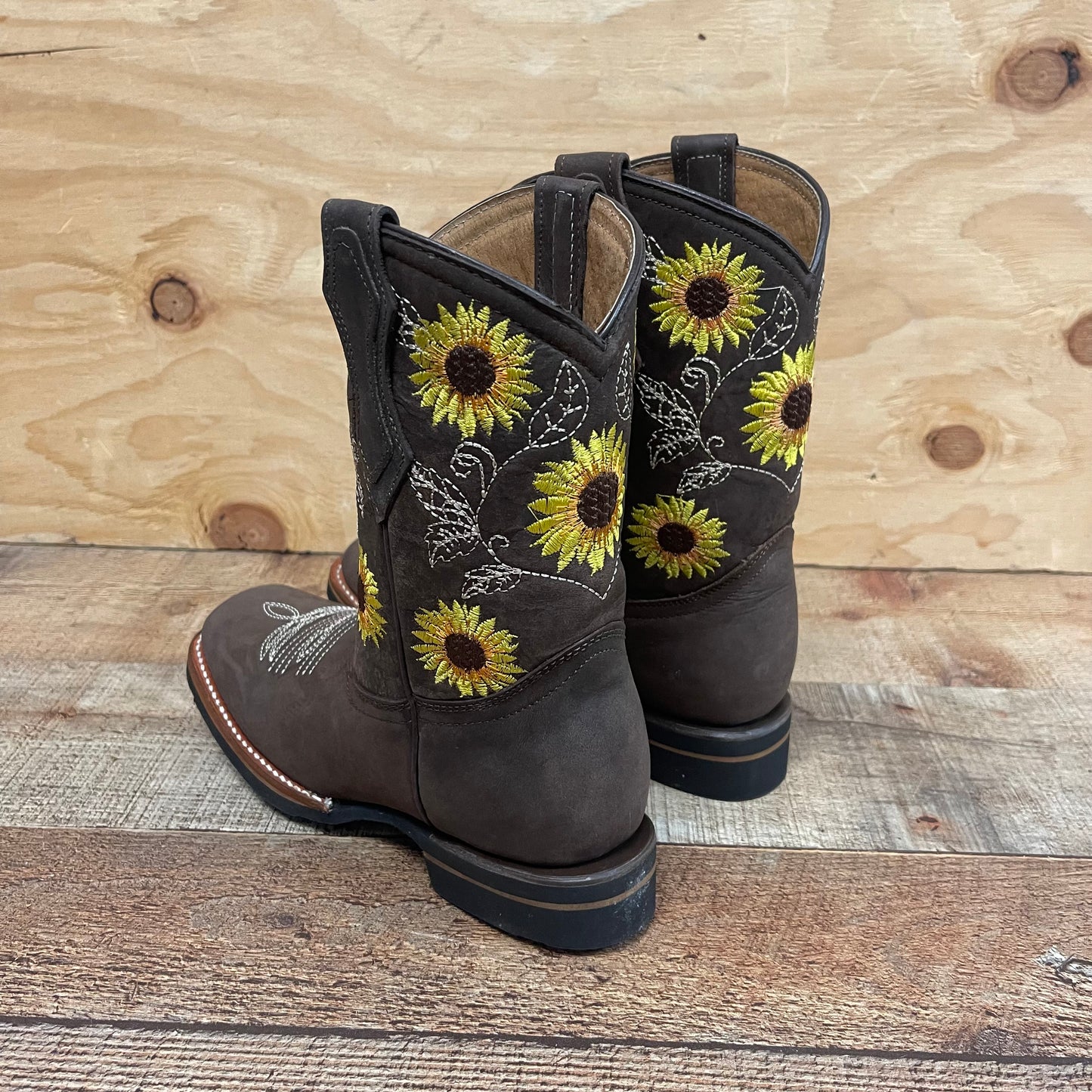Women's Western Rodeo Square Toe Cowgirl Boots Leather Sunflower Est.711 Dama Girasol Tubo Corto
