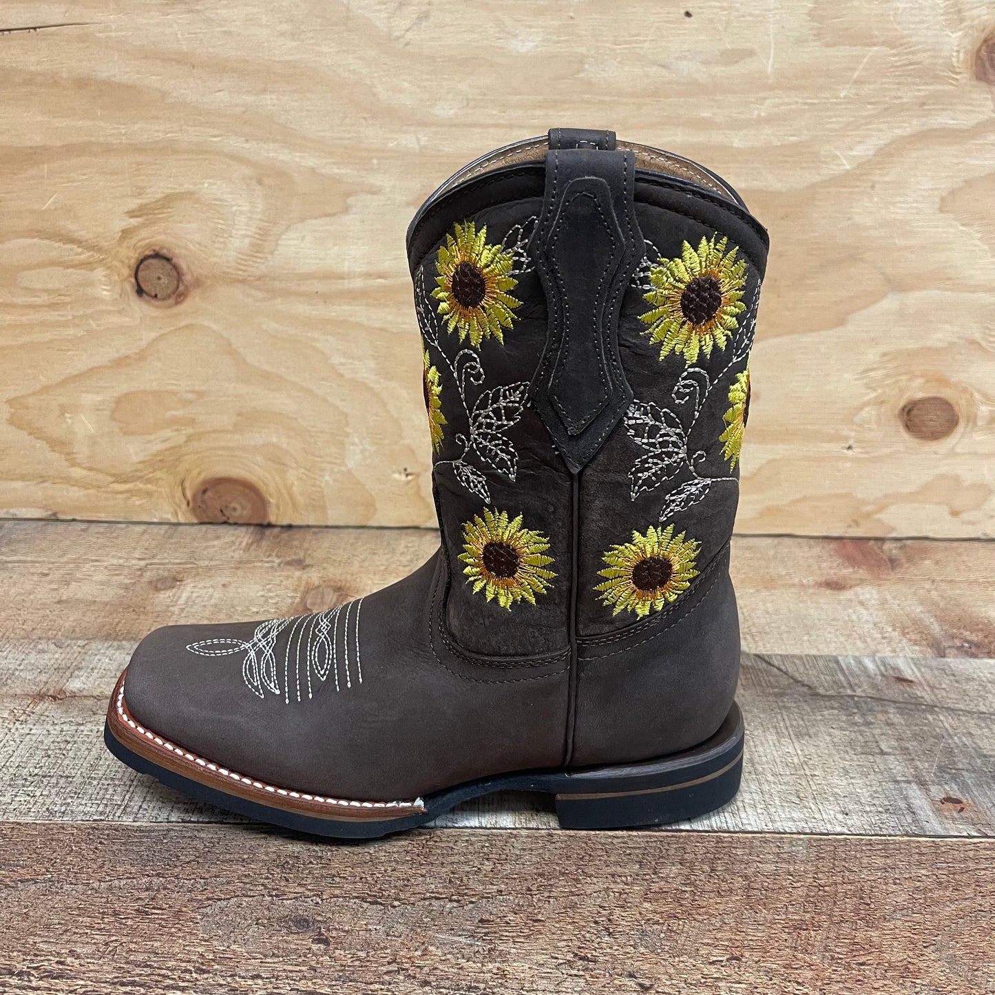 Women's Western Rodeo Square Toe Cowgirl Boots Leather Sunflower Est.711 Dama Girasol Tubo Corto