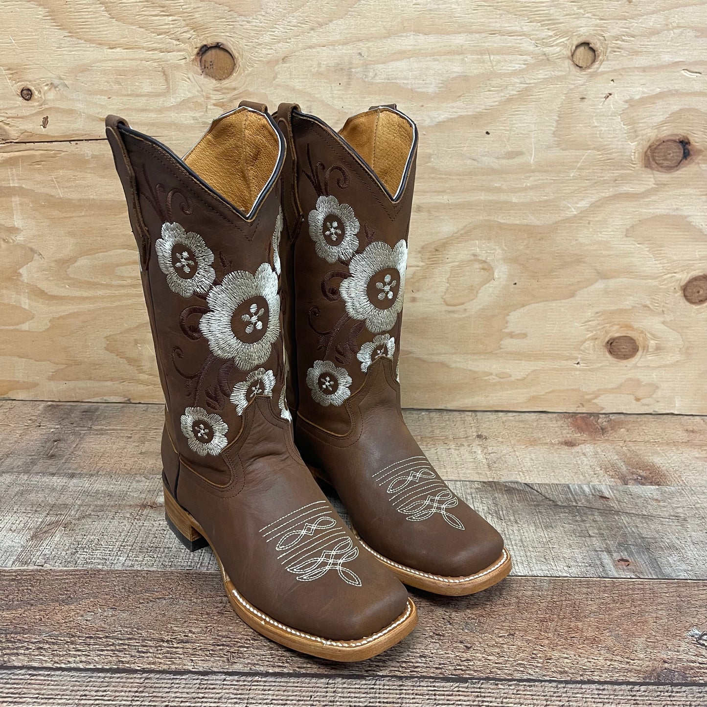 Botas vaqueras de rodeo occidental para mujer de cuero genuino Caoba Est.704 Dama Rodeo