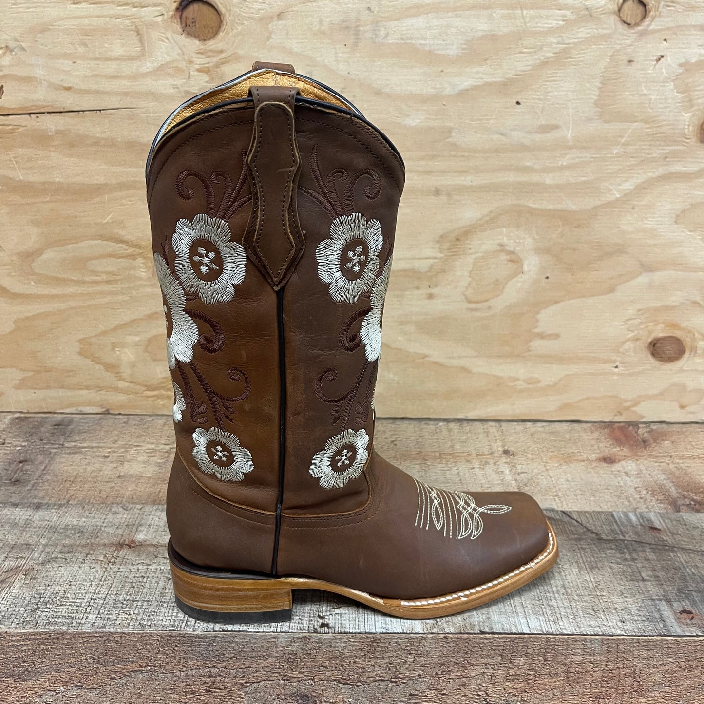 Botas vaqueras de rodeo occidental para mujer de cuero genuino Caoba Est.704 Dama Rodeo