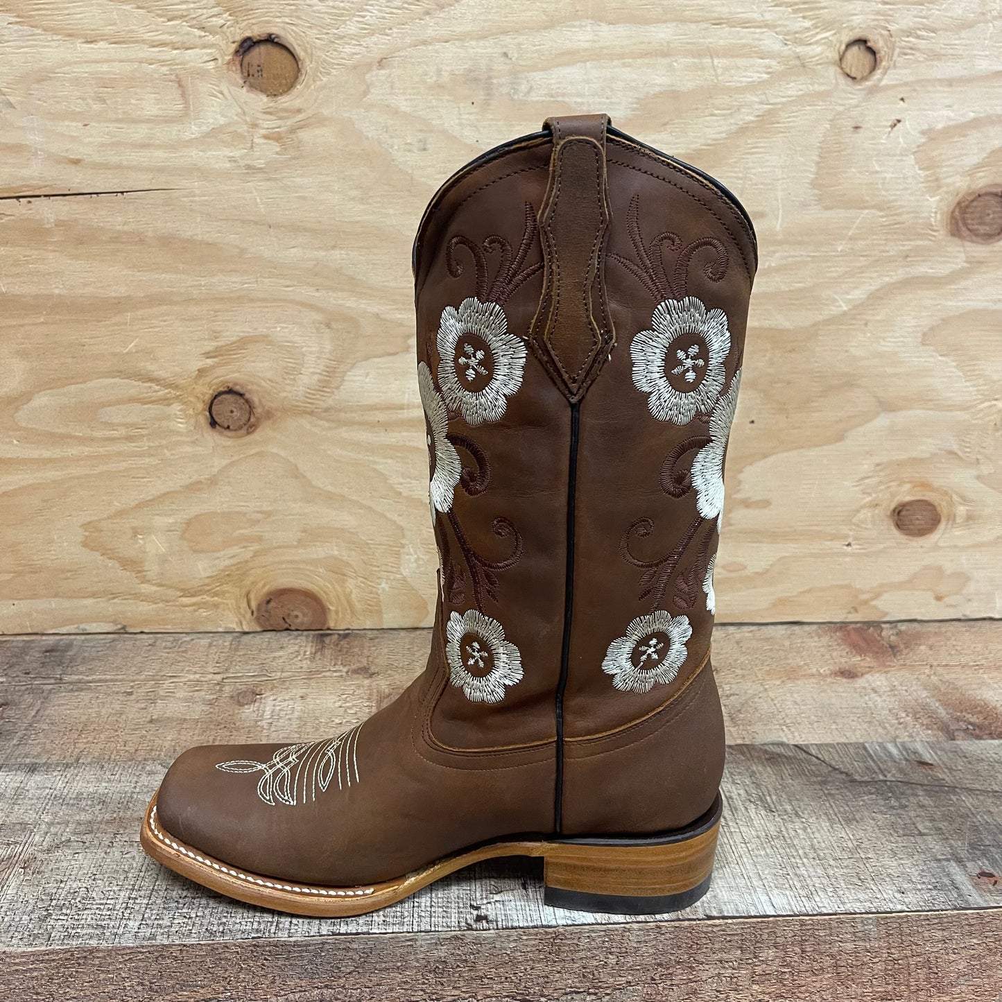 Botas vaqueras de rodeo occidental para mujer de cuero genuino Caoba Est.704 Dama Rodeo