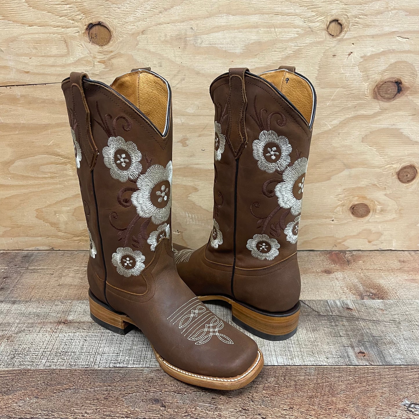 Botas vaqueras de rodeo occidental para mujer de cuero genuino Caoba Est.704 Dama Rodeo