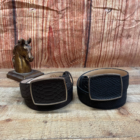 Men's Western Cowboy Genuine Leather Python Belt with Square Buckle Cinto Piton Hebilla Cuadrada