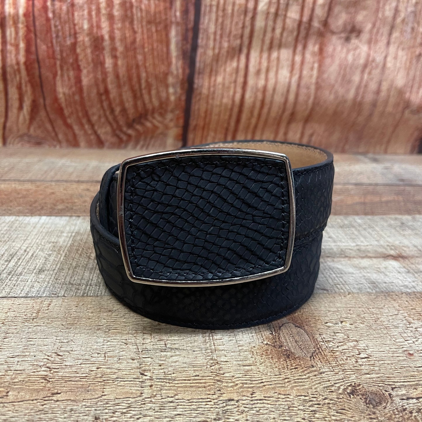 Men's Western Cowboy Genuine Leather Python Belt with Square Buckle Cinto Piton Hebilla Cuadrada