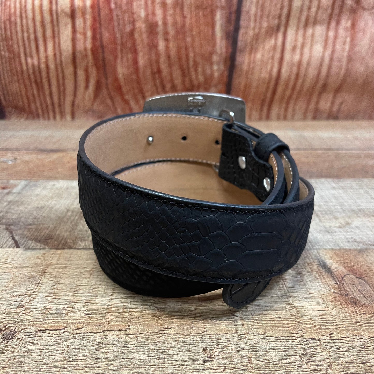 Men's Western Cowboy Genuine Leather Python Belt with Square Buckle Cinto Piton Hebilla Cuadrada