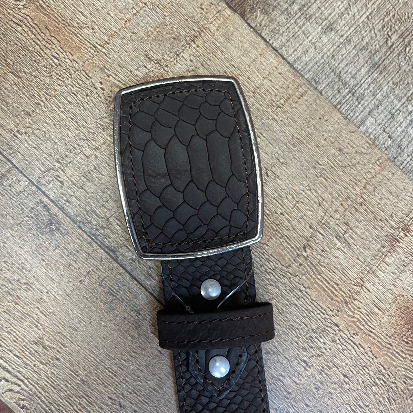 Men's Western Cowboy Genuine Leather Python Belt with Square Buckle Cinto Piton Hebilla Cuadrada