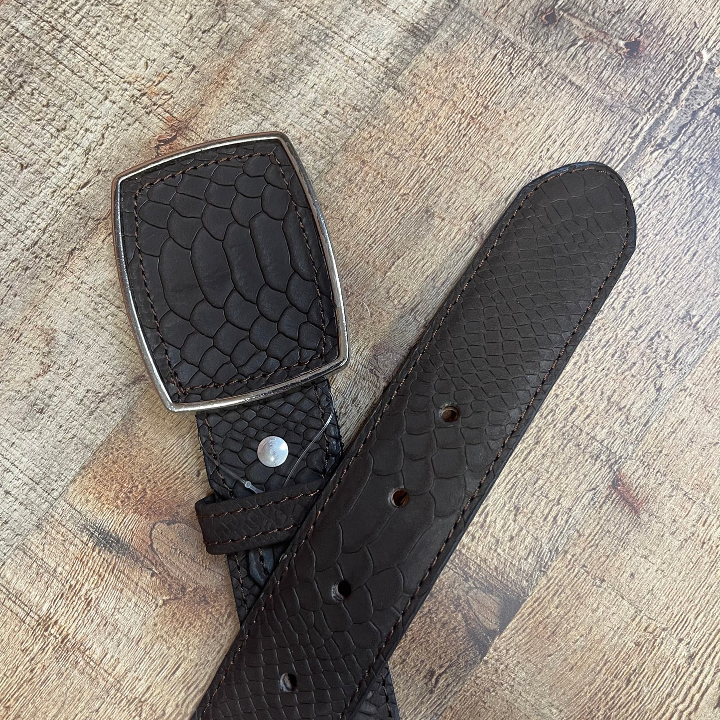 Men's Western Cowboy Genuine Leather Python Belt with Square Buckle Cinto Piton Hebilla Cuadrada