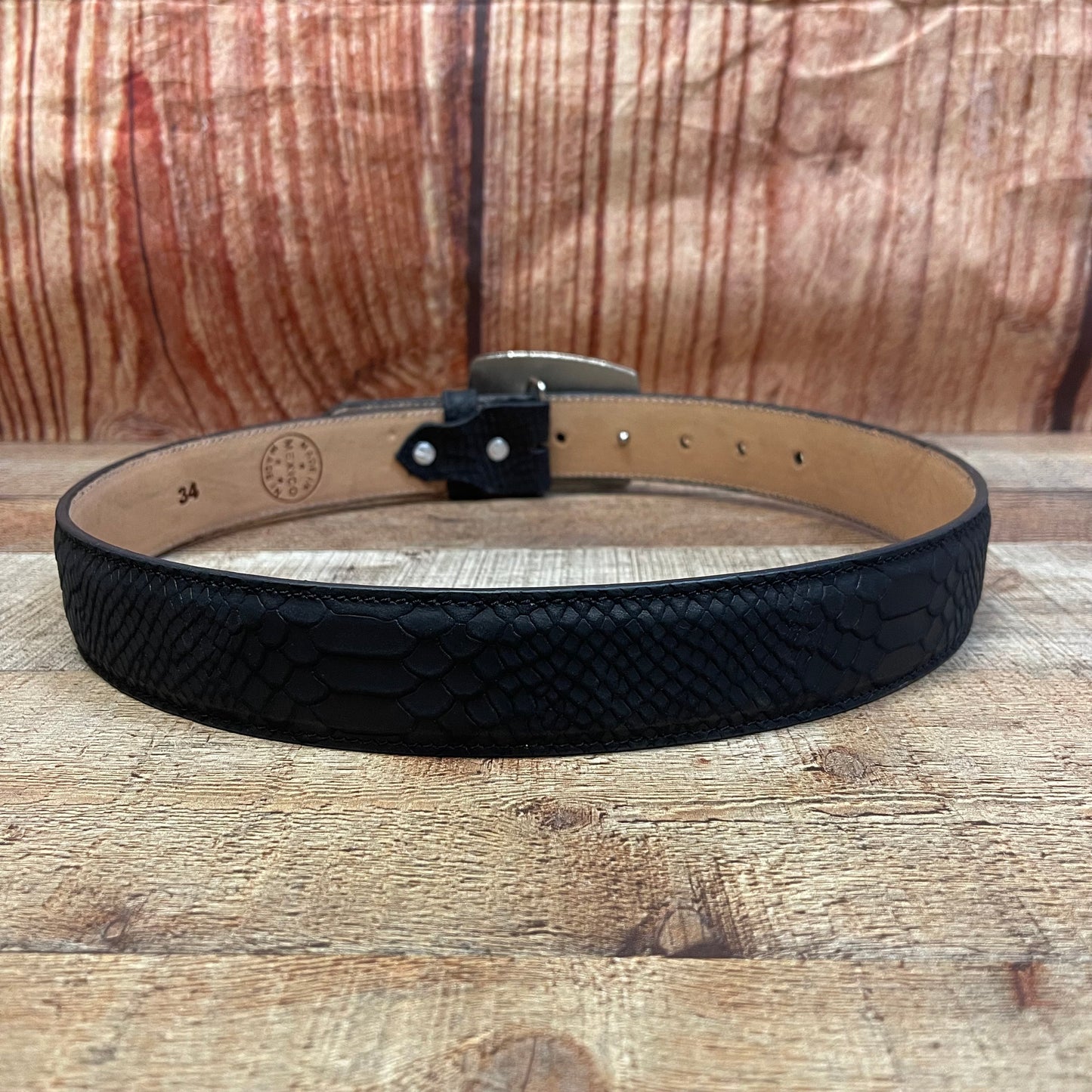 Men's Western Cowboy Genuine Leather Python Belt with Square Buckle Cinto Piton Hebilla Cuadrada