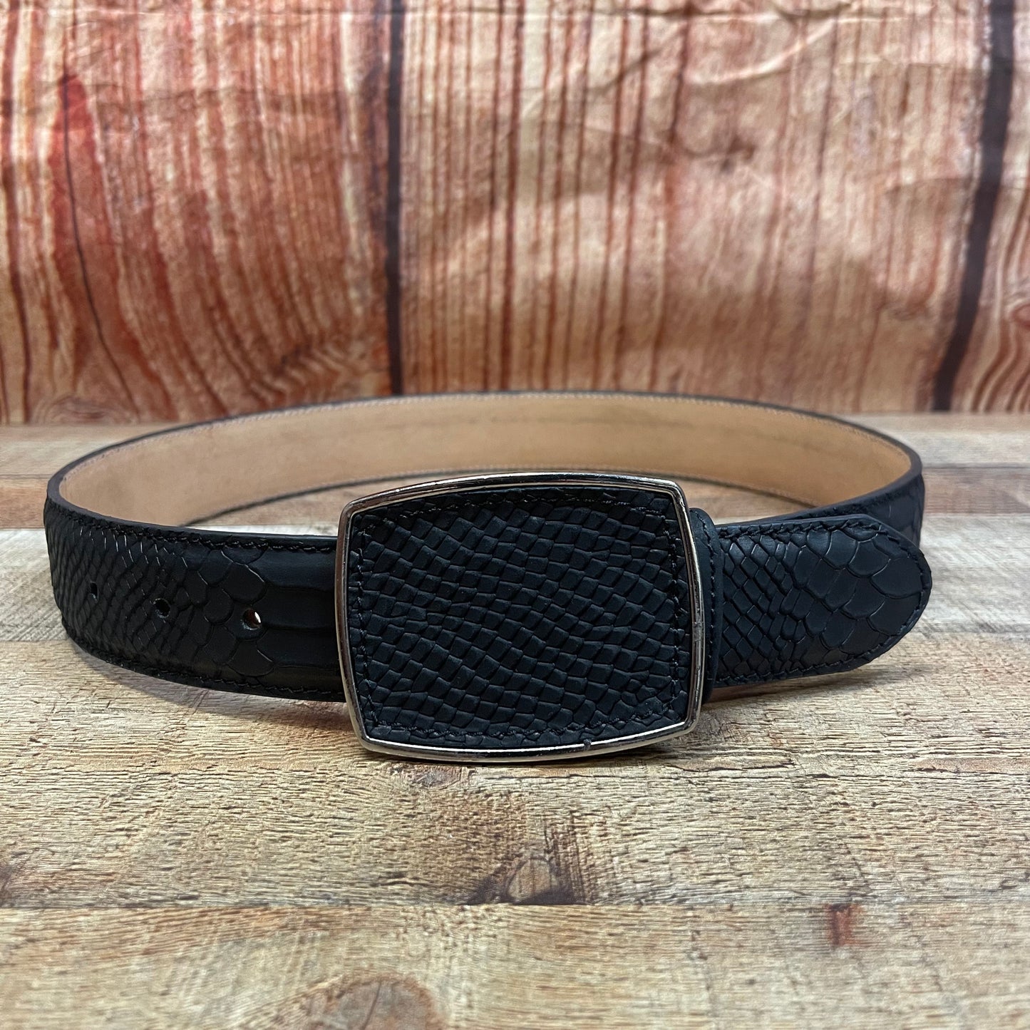 Men's Western Cowboy Genuine Leather Python Belt with Square Buckle Cinto Piton Hebilla Cuadrada