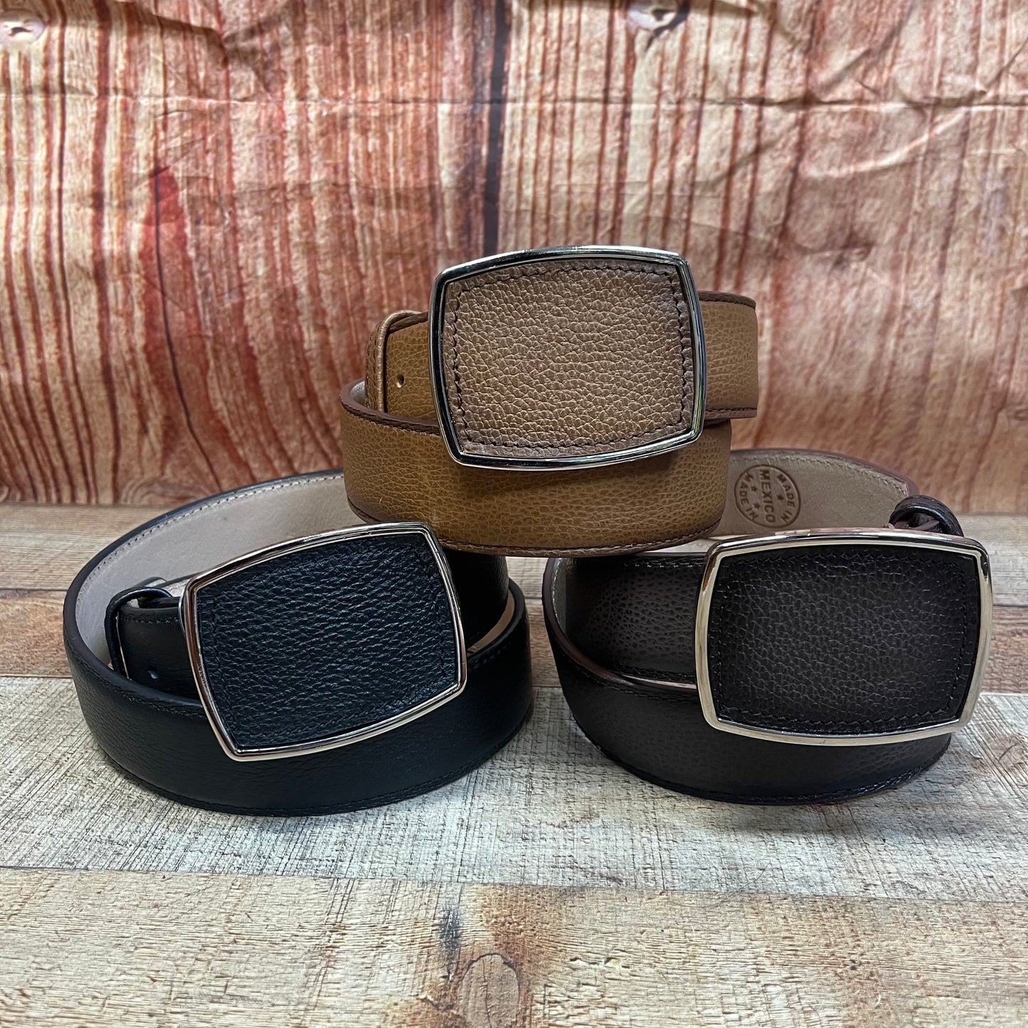 Men's Western Cowboy Genuine Leather American Deer Belt with Square Buckle Cinto Venado Americano Hebilla Cuadrada