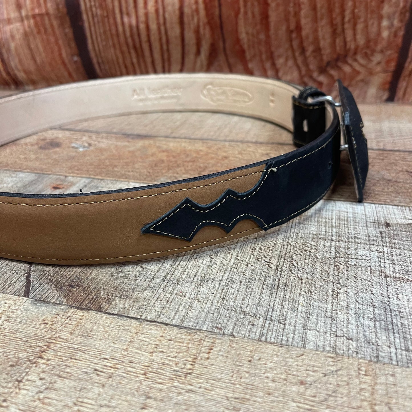 Men's Western Cowboy Genuine Leather Black-Hazel Belt with Square Buckle Bull Design Cinto Toro Hebilla Cuadrada Negro-Avellanda