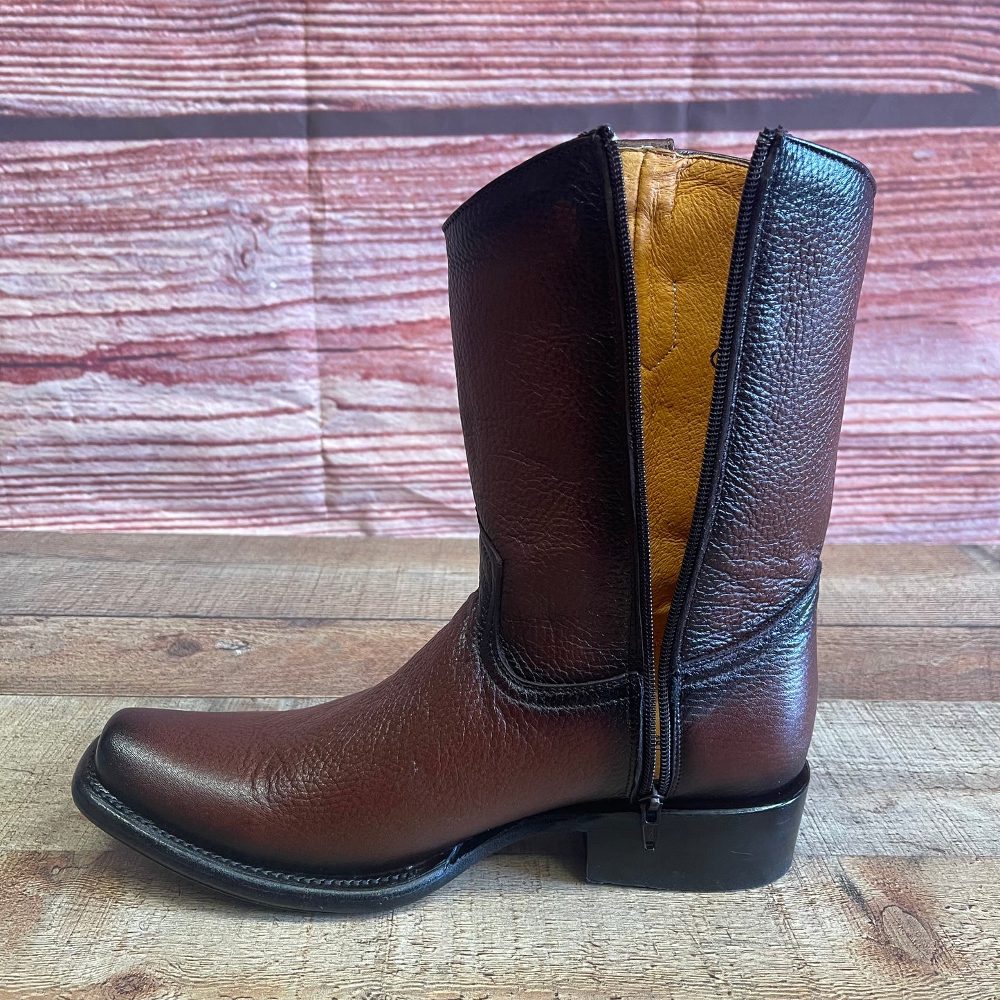 Men's Western Cowboy Zipper Genuine American Deer Leather Boots Dubai Toe Est. 264