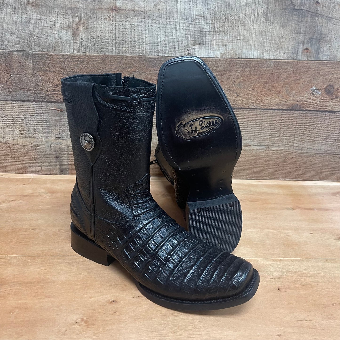 Men's Western Cowboy Side Zipper Genuine Leather with Cayman Print Dubai Toe Boots Est.265 Cayman Cierre Horma Dubai