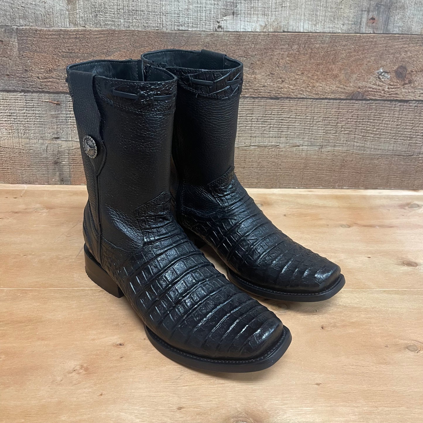 Men's Western Cowboy Side Zipper Genuine Leather with Cayman Print Dubai Toe Boots Est.265 Cayman Cierre Horma Dubai