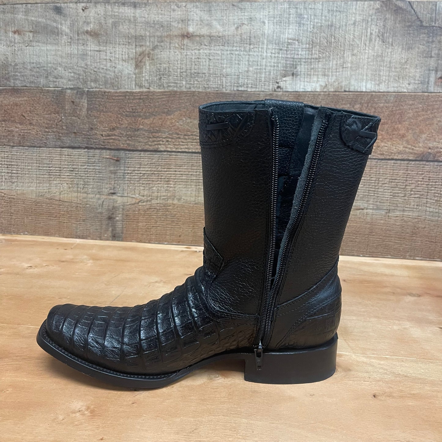 Men's Western Cowboy Side Zipper Genuine Leather with Cayman Print Dubai Toe Boots Est.265 Cayman Cierre Horma Dubai