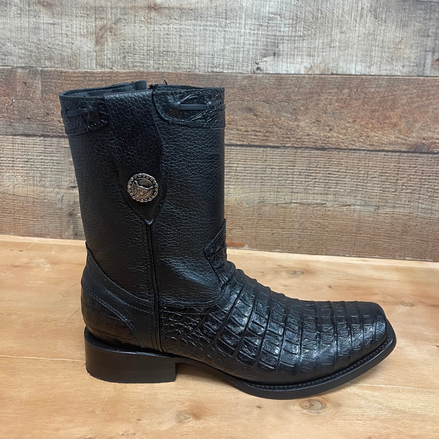 Men's Western Cowboy Side Zipper Genuine Leather with Cayman Print Dubai Toe Boots Est.265 Cayman Cierre Horma Dubai