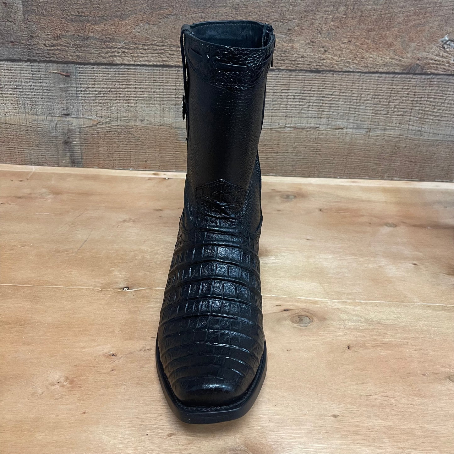 Men's Western Cowboy Side Zipper Genuine Leather with Cayman Print Dubai Toe Boots Est.265 Cayman Cierre Horma Dubai