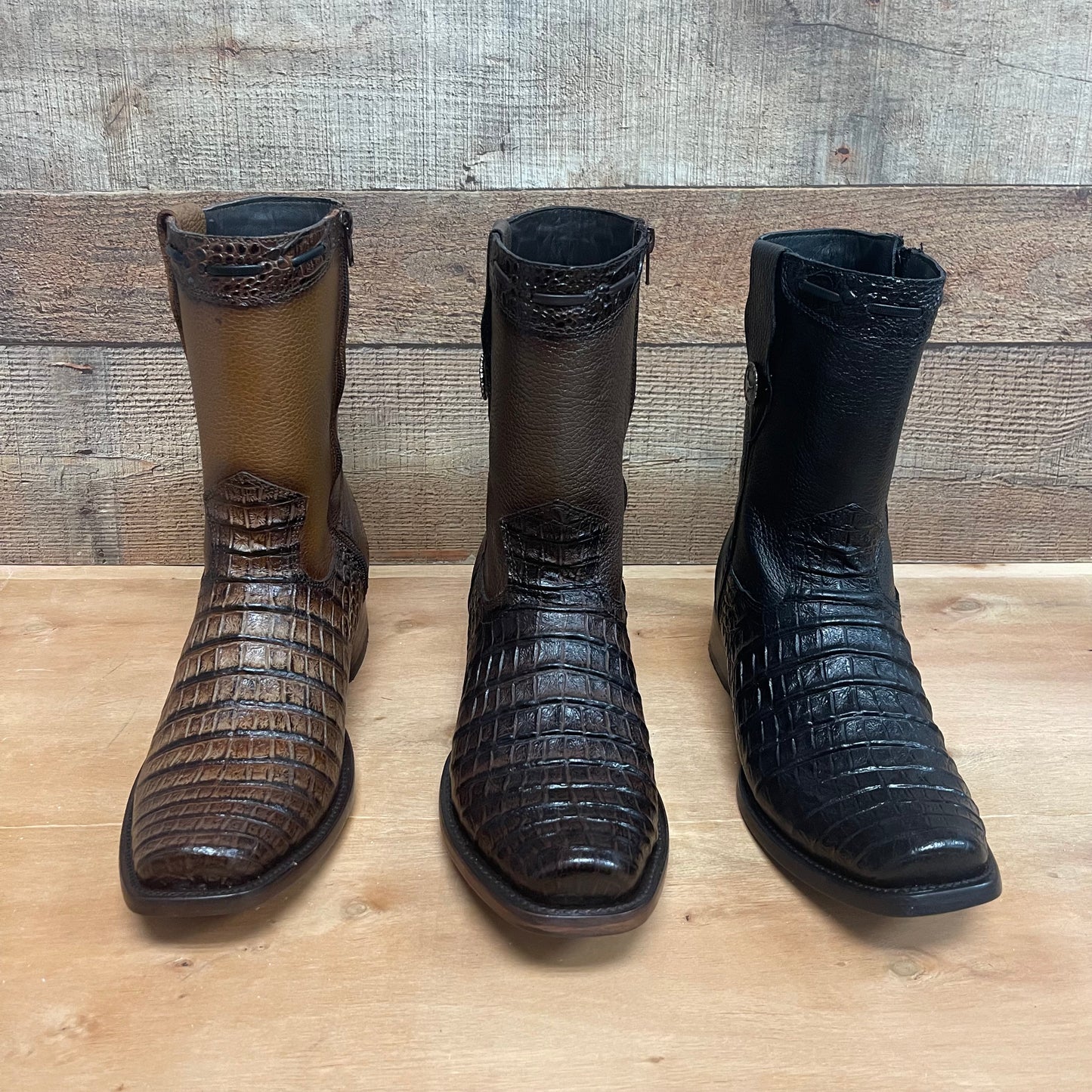 Men's Western Cowboy Side Zipper Genuine Leather with Cayman Print Dubai Toe Boots Est.265 Cayman Cierre Horma Dubai