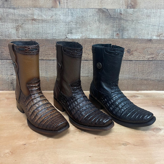 Men's Western Cowboy Side Zipper Genuine Leather with Cayman Print Dubai Toe Boots Est.265 Cayman Cierre Horma Dubai