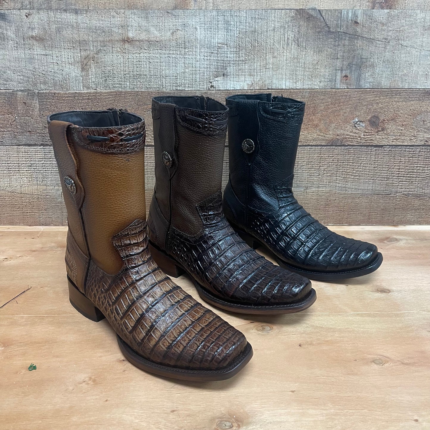 Men's Western Cowboy Side Zipper Genuine Leather with Cayman Print Dubai Toe Boots Est.265 Cayman Cierre Horma Dubai