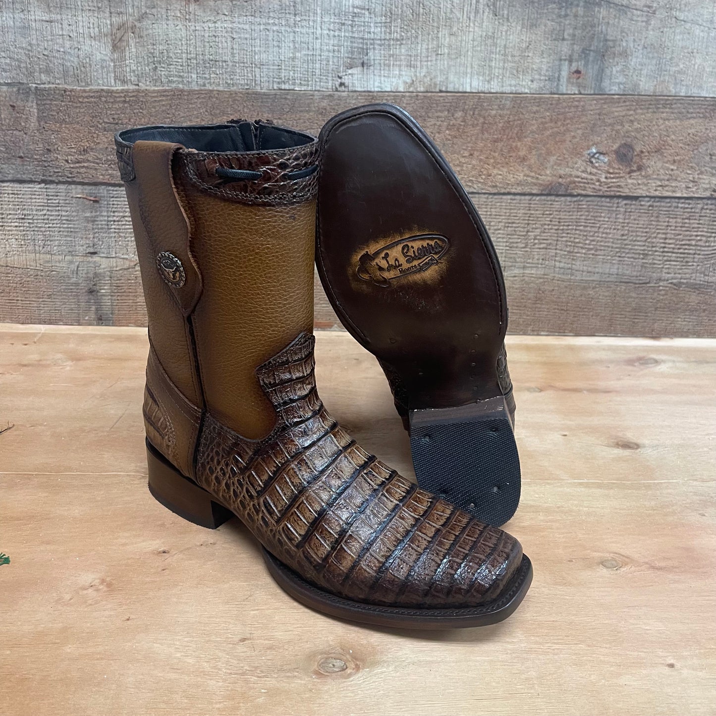 Men's Western Cowboy Side Zipper Genuine Leather with Cayman Print Dubai Toe Boots Est.265 Cayman Cierre Horma Dubai